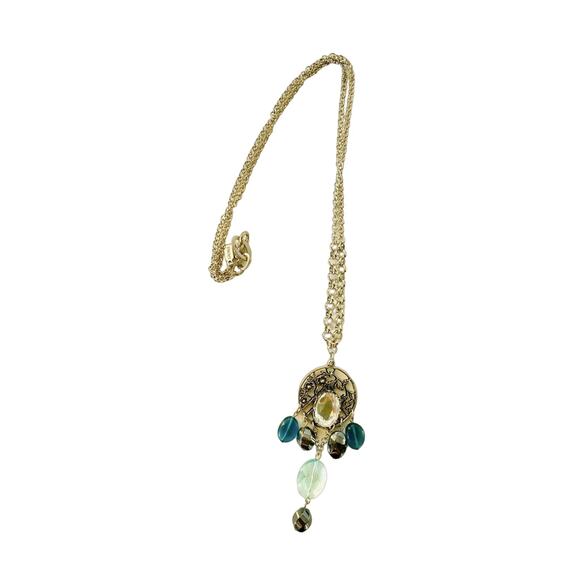NORDSTROM VINTAGE Silver Double Length Layering Pendant Beaded Necklace Jewelry - Picture 1 of 5